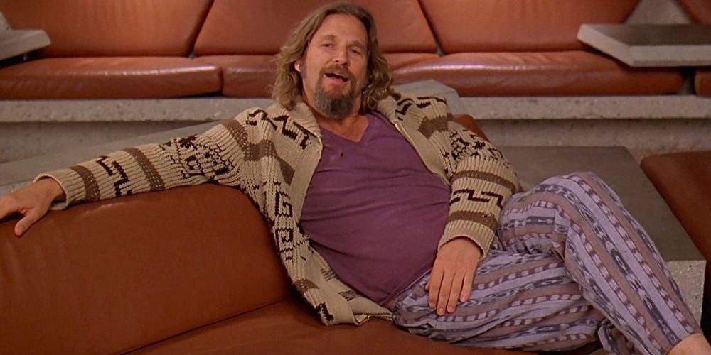 The Dude crosses his legs in the bowling alley in The Big Lebowski