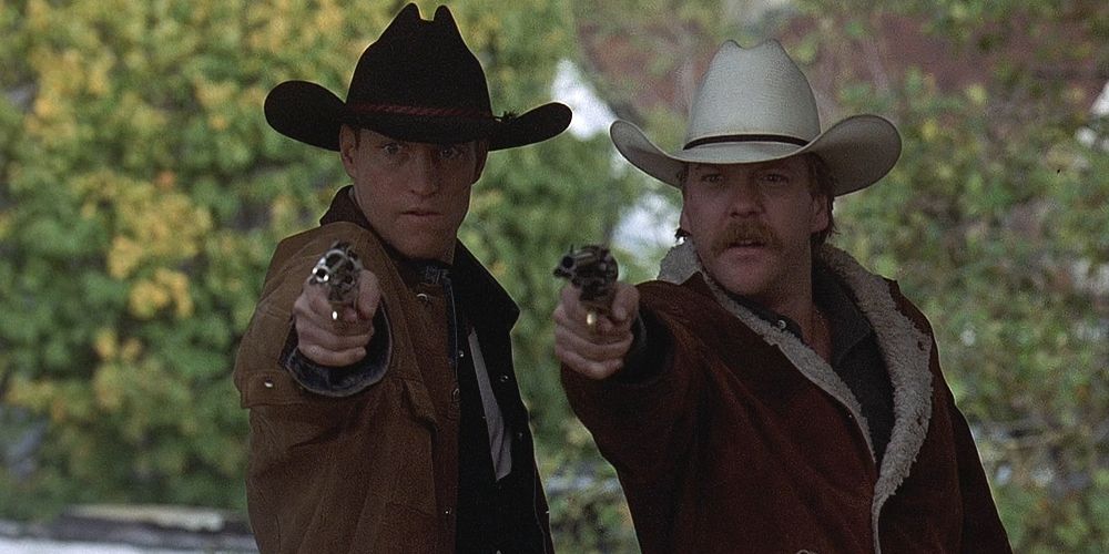 Woody Harrelson and Kiefer Sutherland in The Cowboy Way