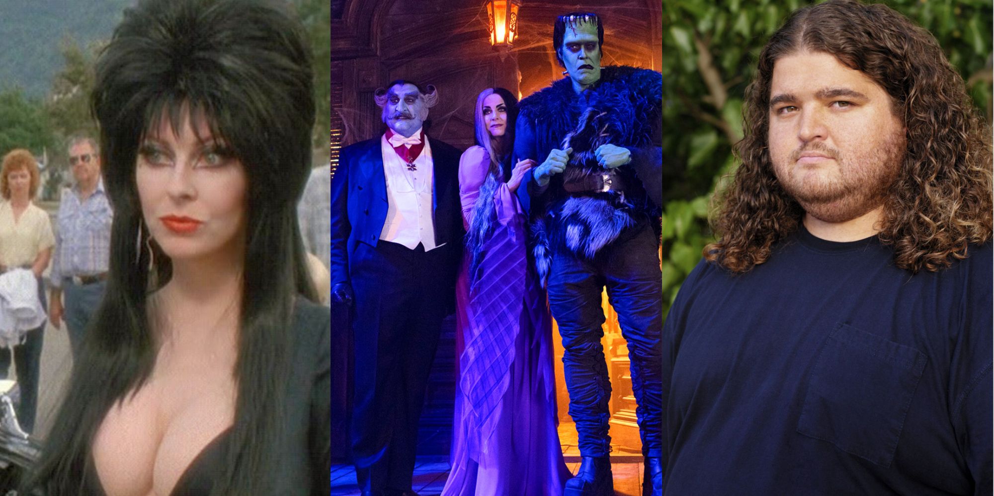 Cassandra Peterson as Elvira, a still from The Munsters, and Jorge Garcia in Lost