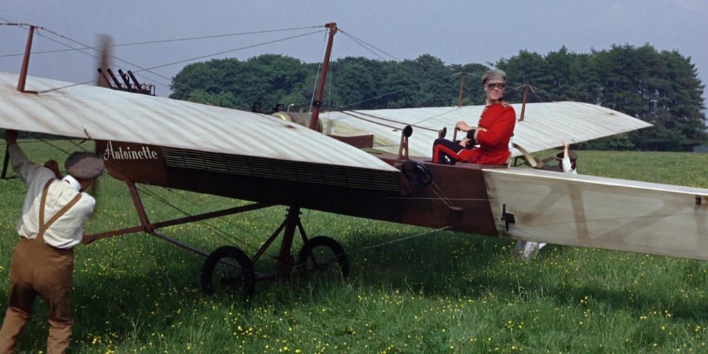 A British pilot sits in the cockpit of the Antoinette in Those Magnificent Men and Their Flying Machines