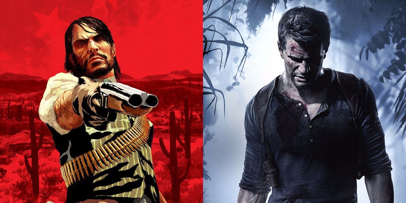 Split image of characters from Red Dead Redemption and Uncharted 4: A Thief's End