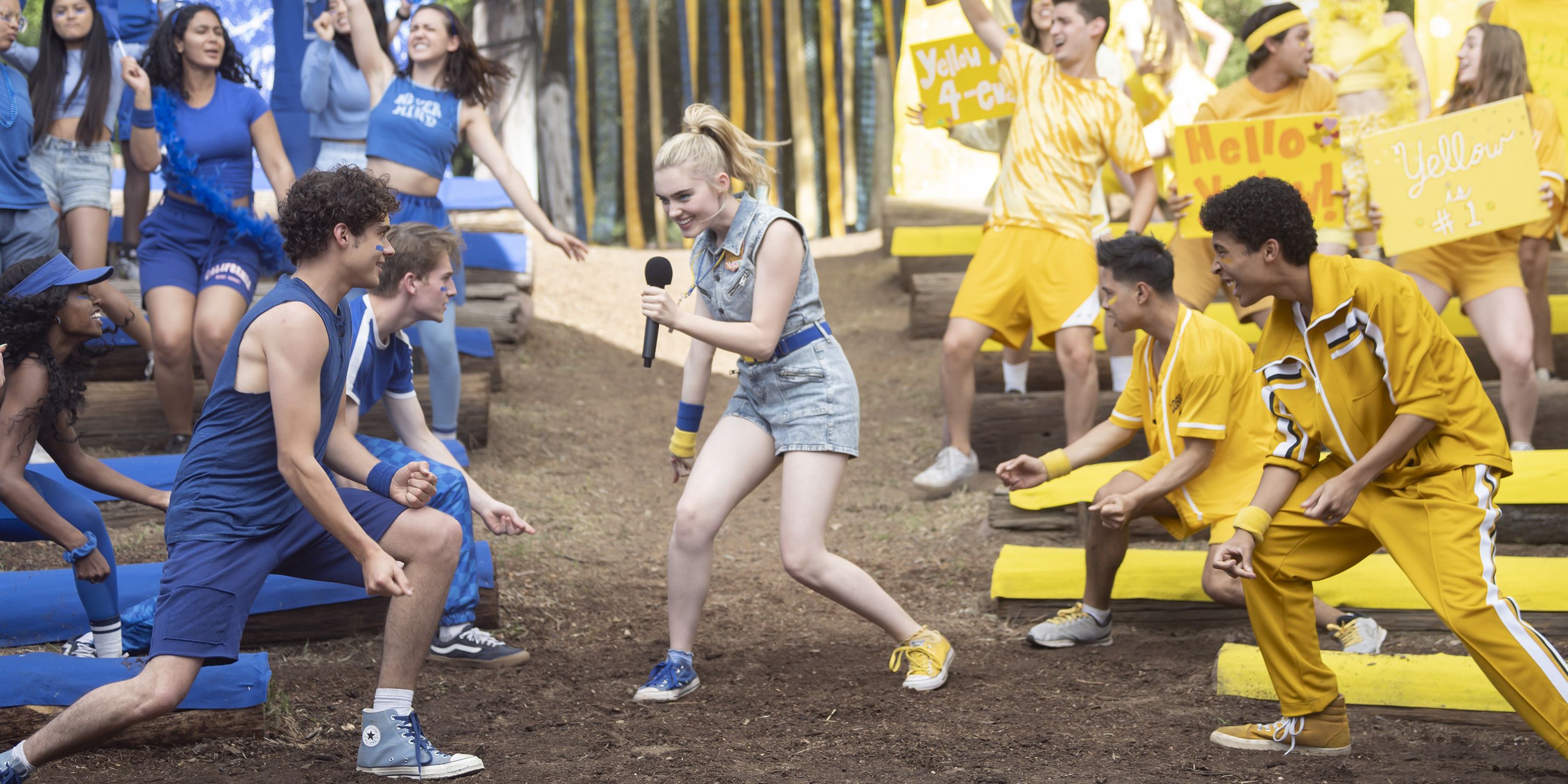 The blue team versus the yellow team in Season 3 of High School Musical: The Musical: The Series.