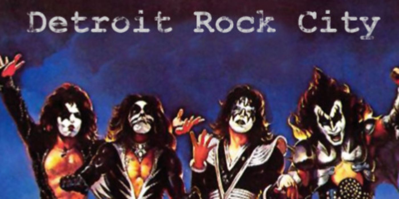 Detroit Rock City By Kiss, bandmates posing on the cover with iconic black and white face makeup and tongues out