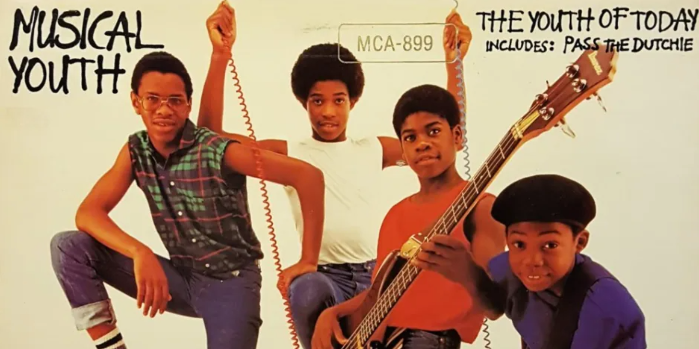 Pass The Dutchie By Musical Youth, reggae boy band posing for the cover with their instruments