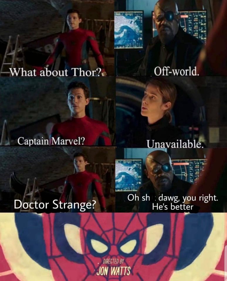A Nick Fury and Spider Man meme