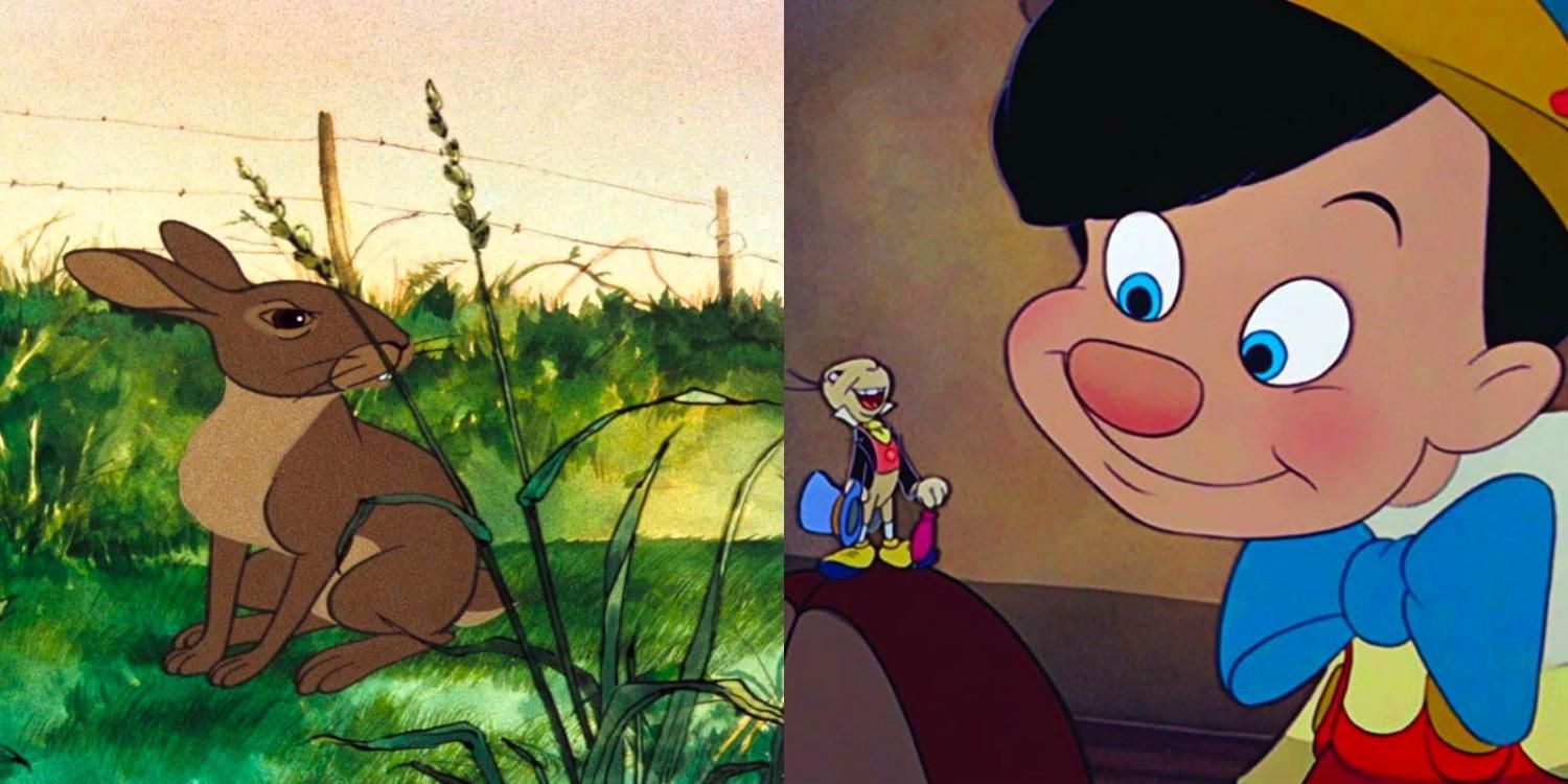 A rabbit in Watership Down and Pinocchio and Jiminy Cricket in Pinocchio
