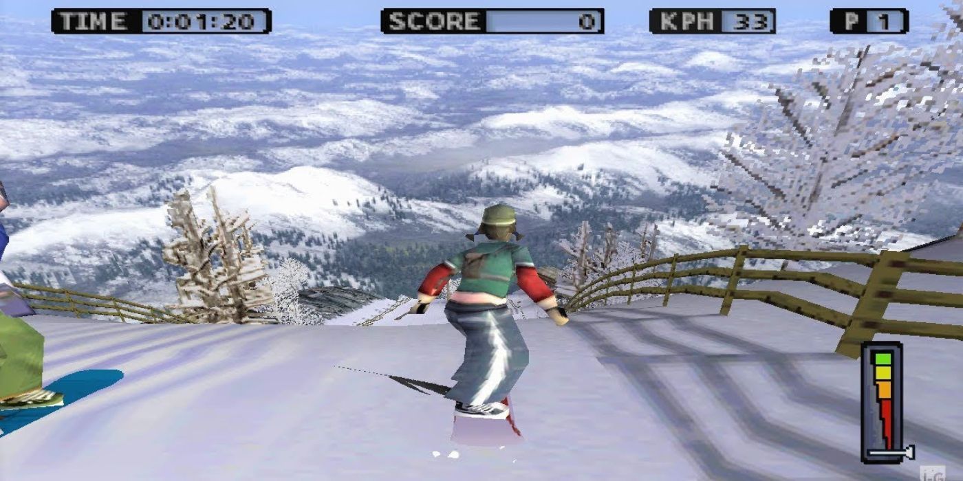 A skiier in the game Cool Boarders 4