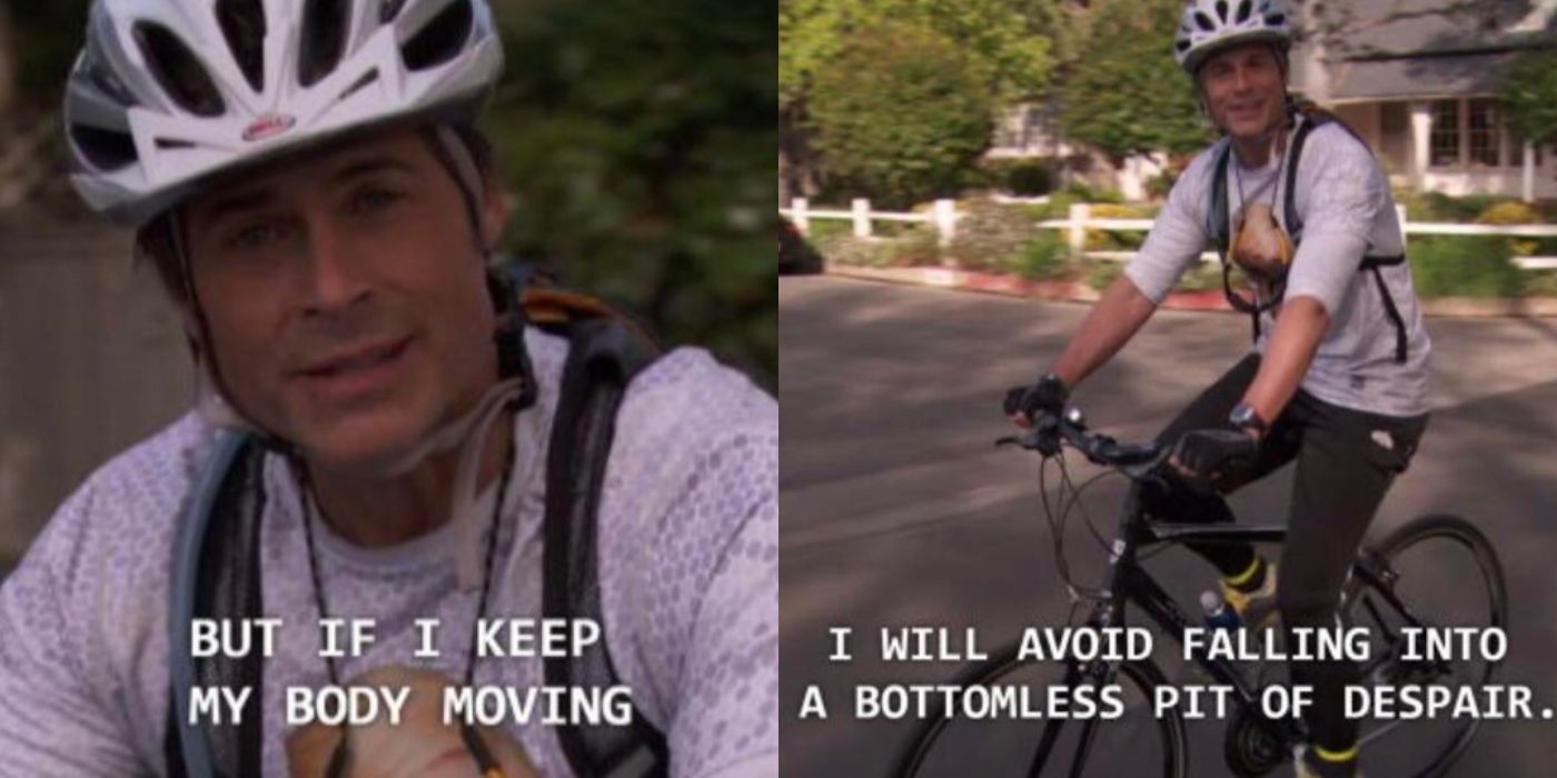 A split im age of Chris riding a bike on Parks and Rec copy