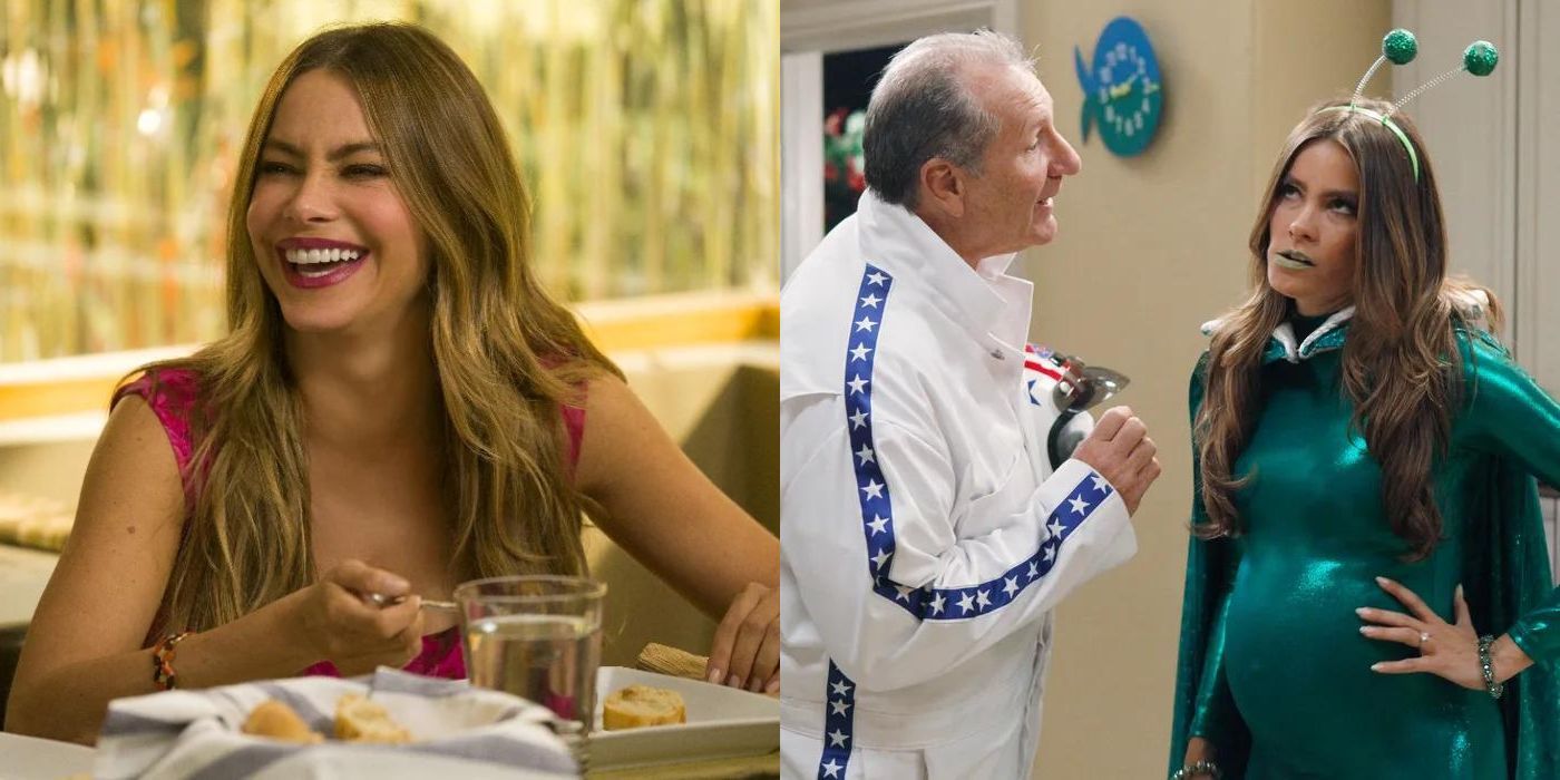 A split image of Gloria and Jay from Modern Family