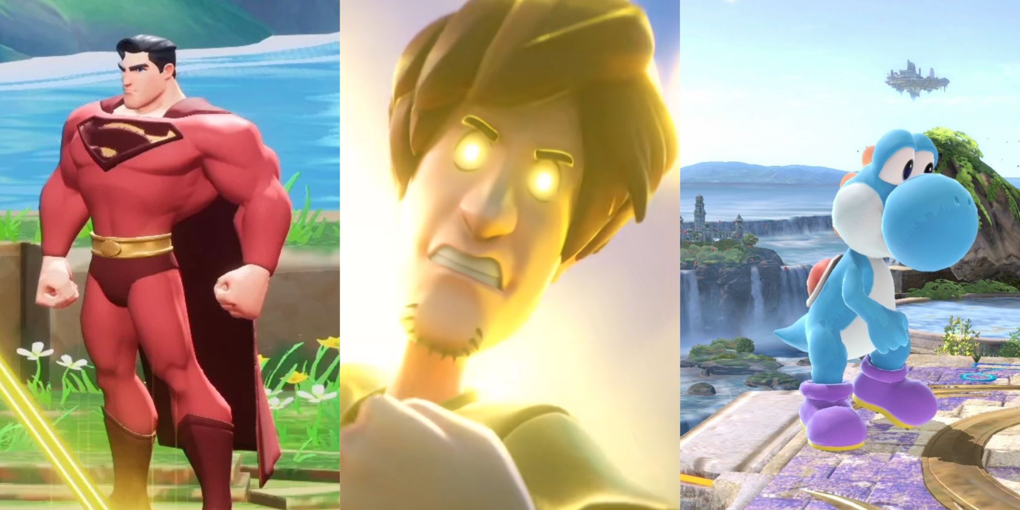 A split image of MultiVersus and Smash Bros