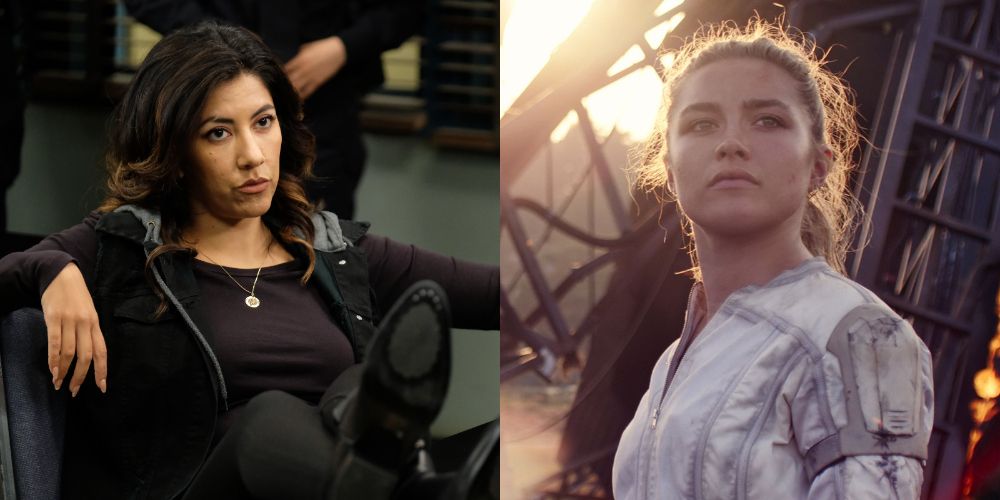 A split image of Rosa Diaz in Brooklyn Nine Nine and Yelena Belova in Black Widow