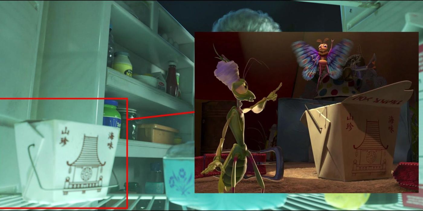 A split image of the Chinese takeout box in Toy Story and A Bugs Life
