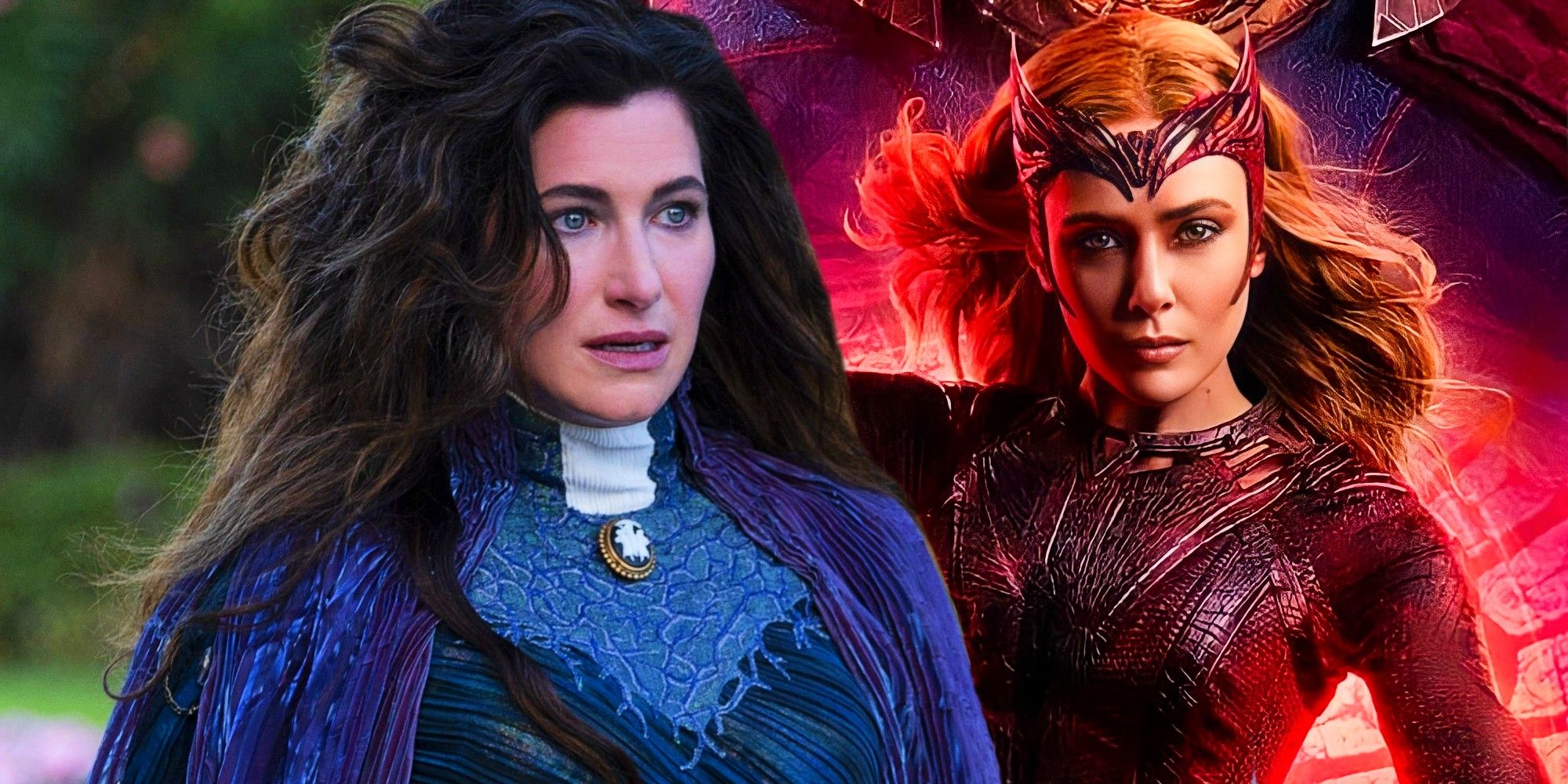 Kathryn Hahn as Agatha Harkness and Elizabeth Olsen as Scarlet Witch