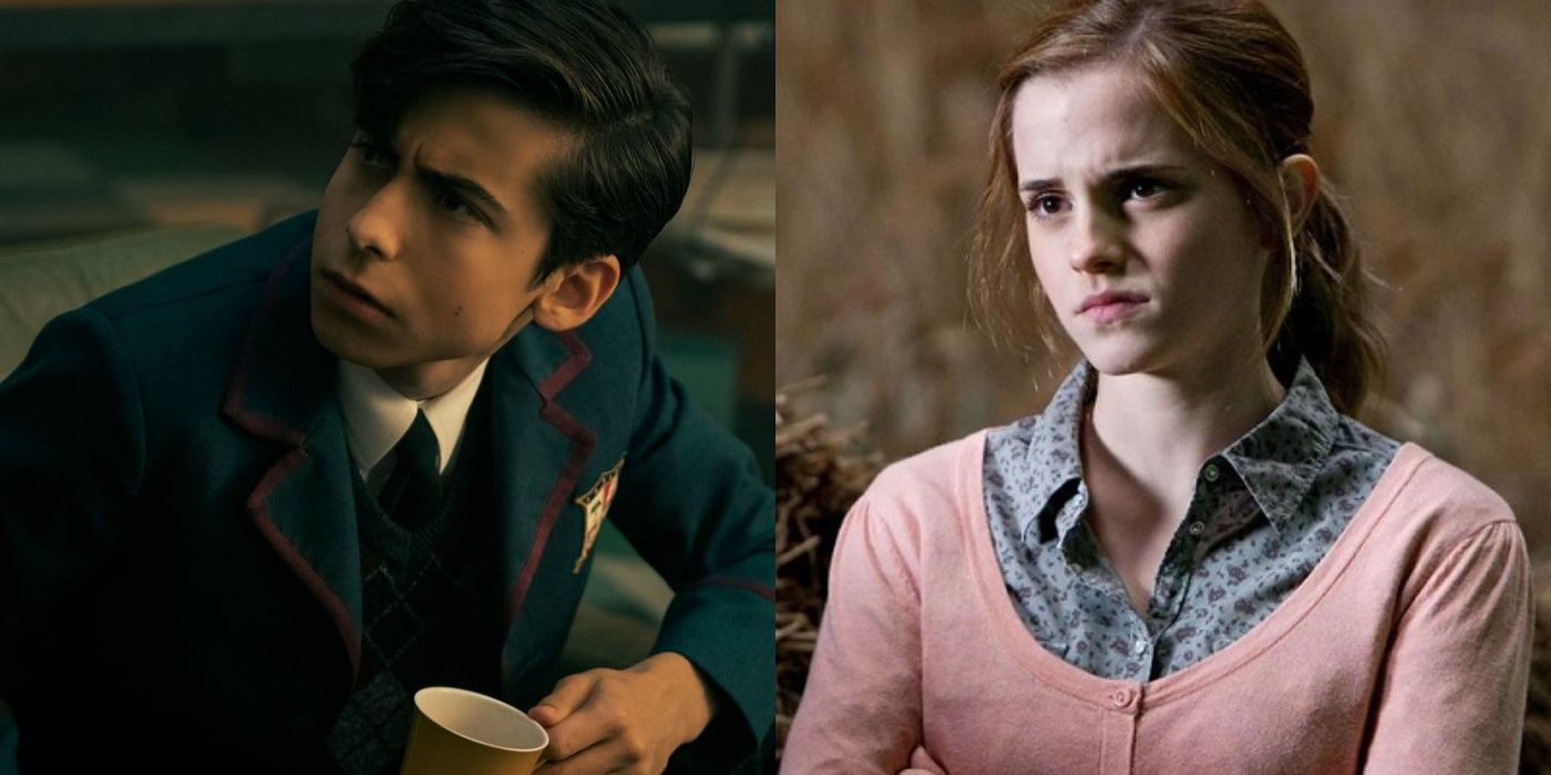 Aidan Gallagher in The Umbrella Academy and Emma Watson in Harry Potter