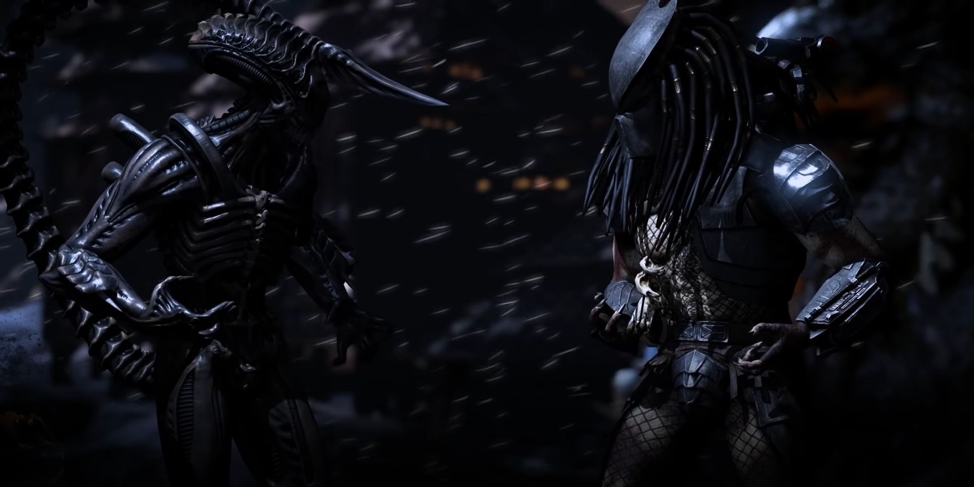 Alien and Predator readying for a fight in Mortal Kombat X