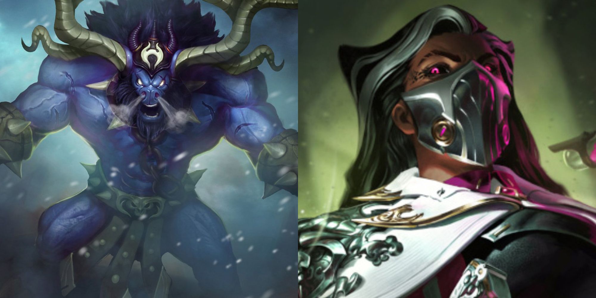Split image showing Alistar the Minotaur and Renata Glasc in League of Legends.