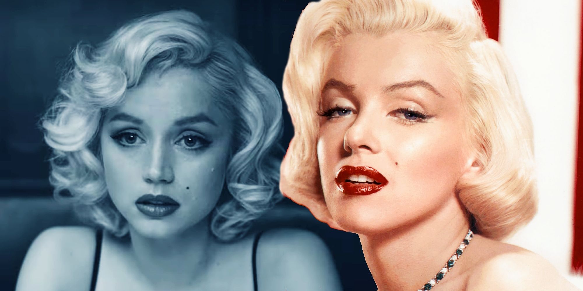 A blended image features Ana de Armas in Blonde alongside Marilyn Monroe