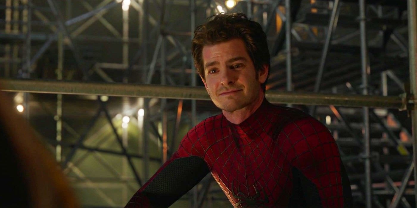 Andrew Garfield sitting on scaffolding in Spider-Man No Way Home