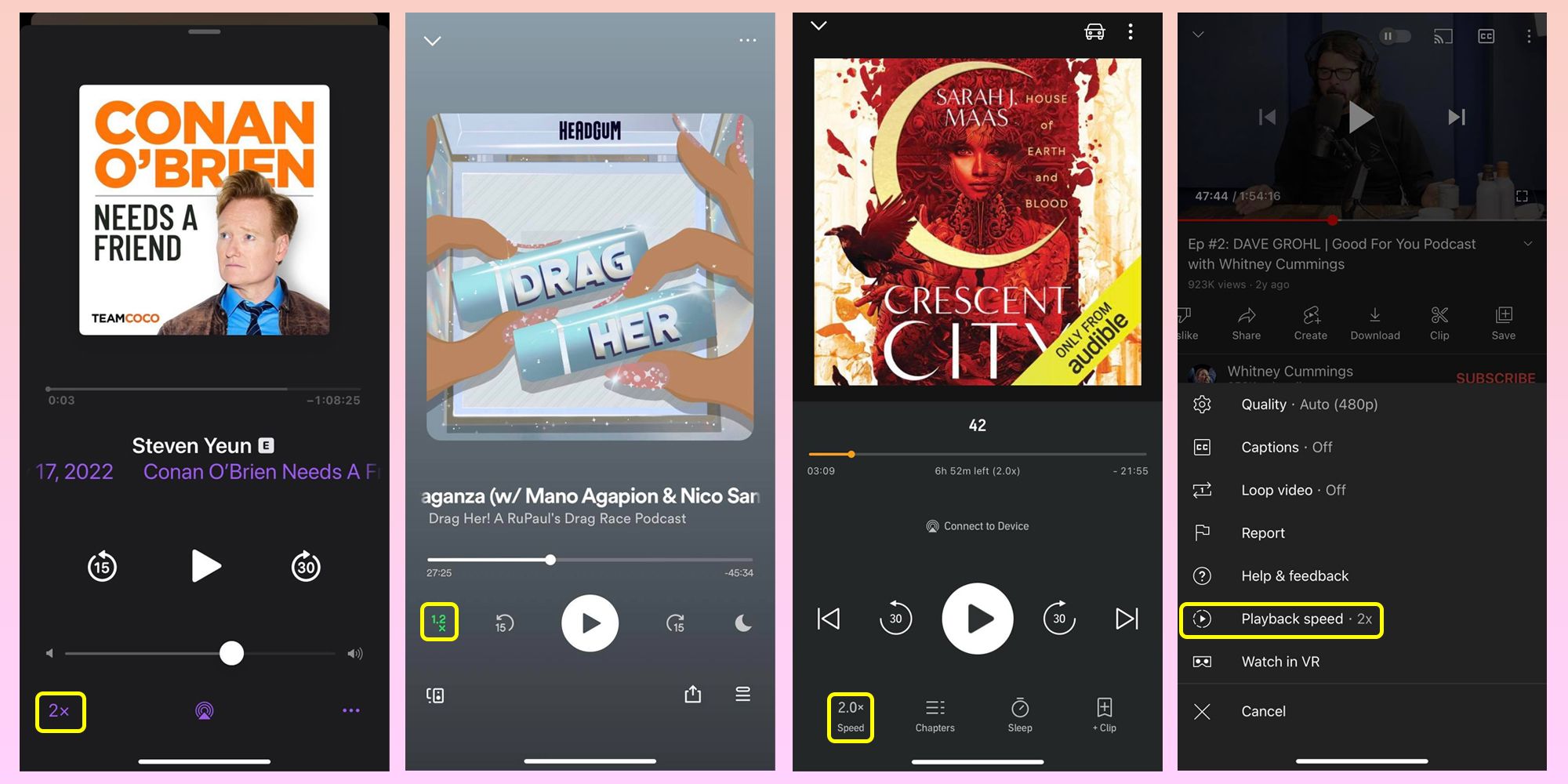 Apple Podcasts Spotify Audible Youtube Playback Controls
