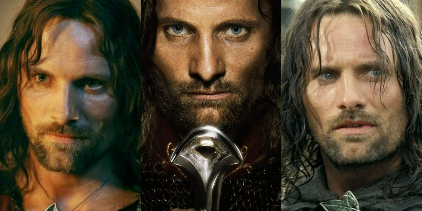 A tri-split image showing three different close ups of Aragorn's face from Lord of the Rings