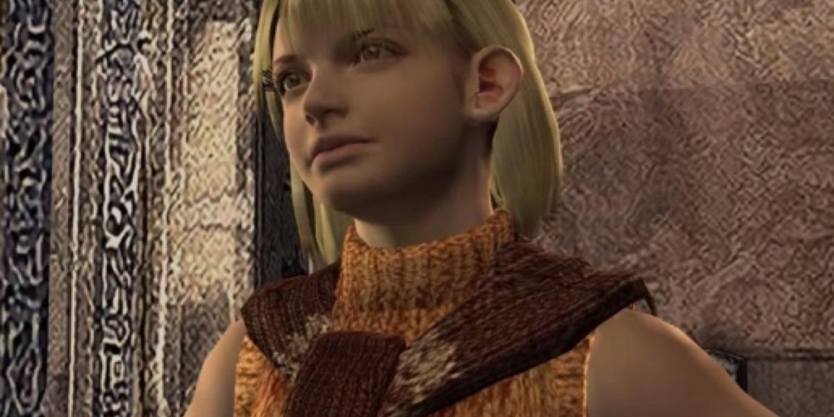 Ashley looking at Leon in Resident Evil 4.