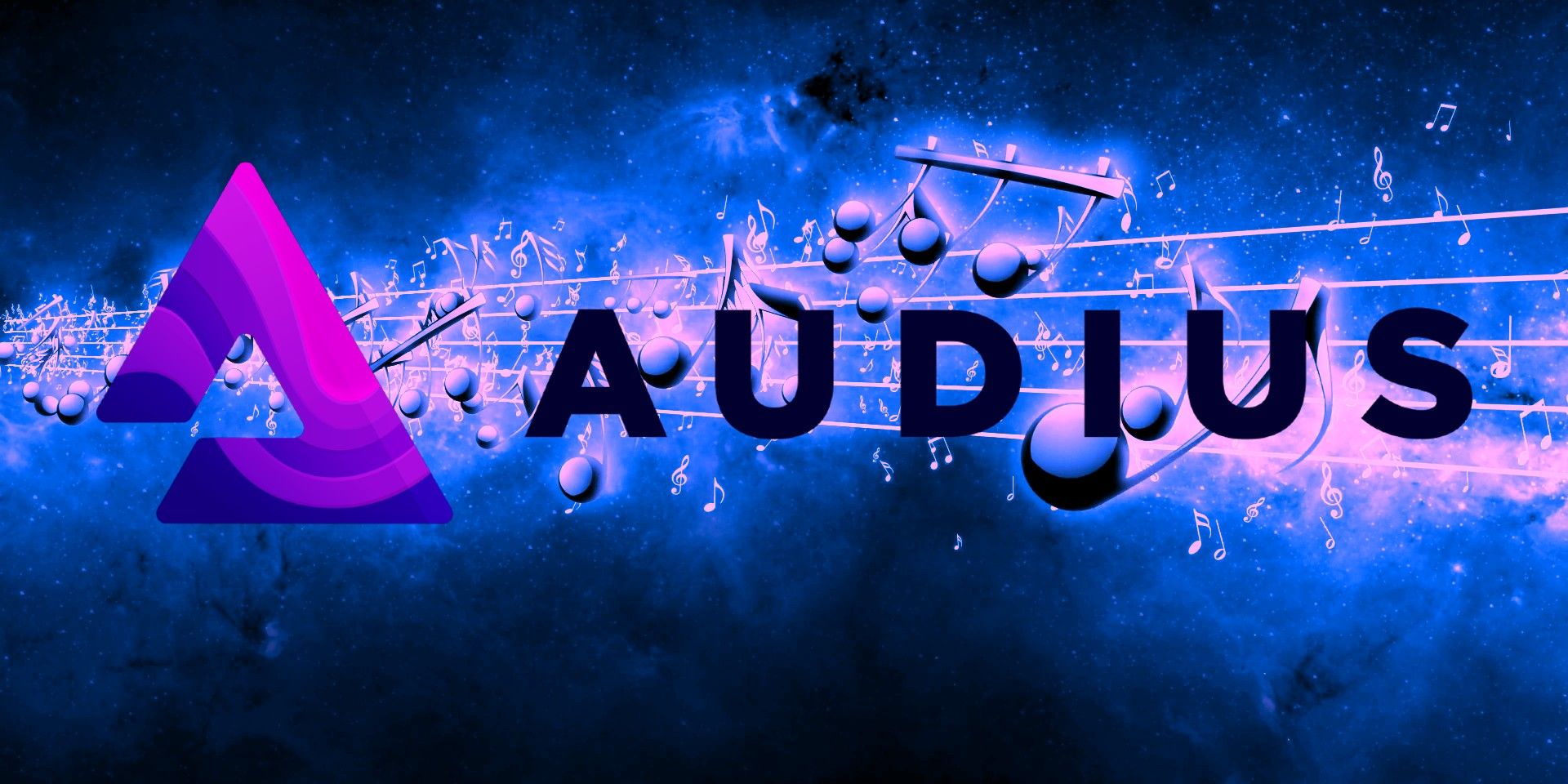 Audius logo with music notes in space