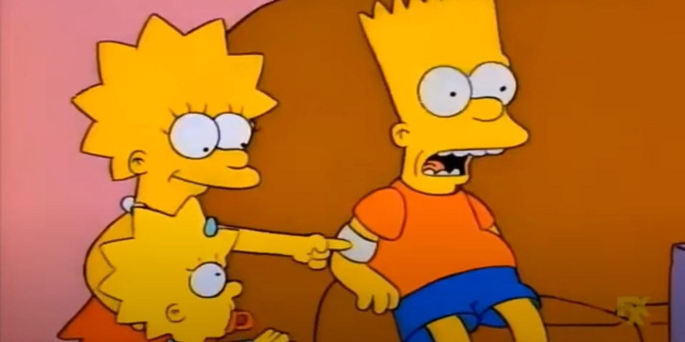 Maggie nudges Bart's arm in The Simpsons Season 1, Episode 1