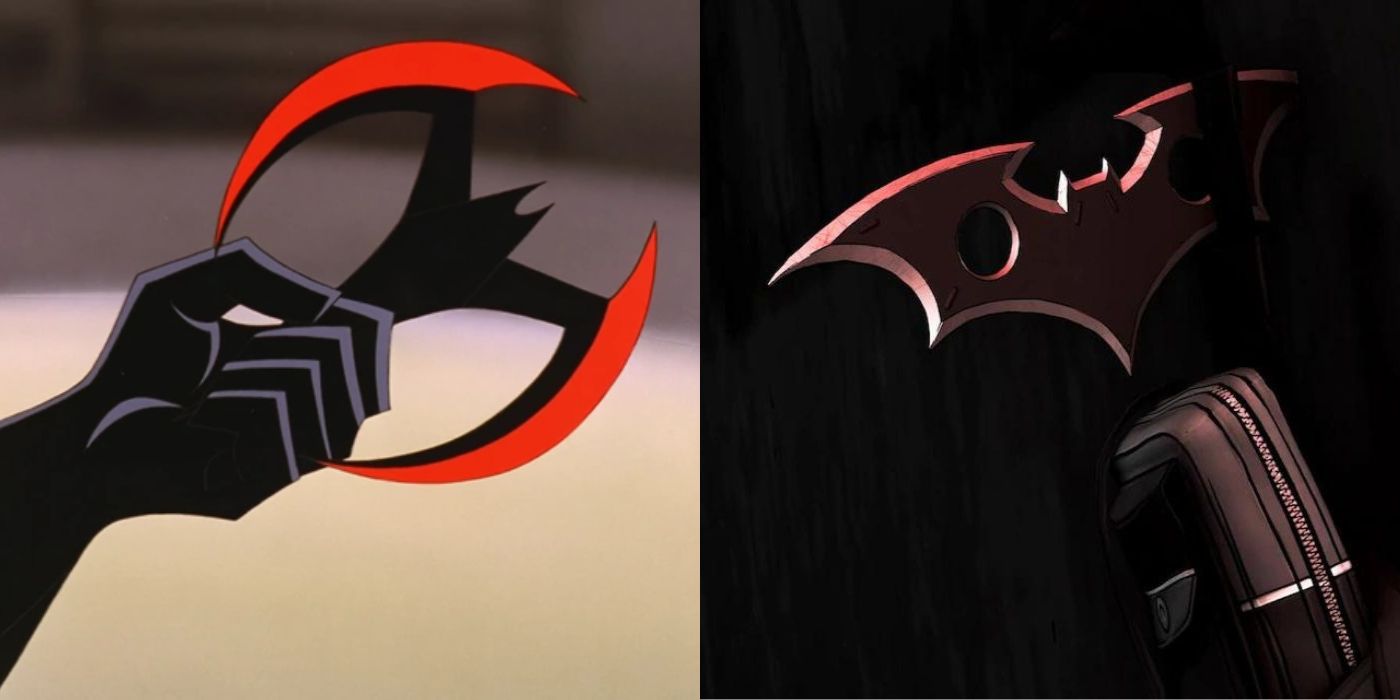Split image showing Batarangs in Batman Beyond and The Telltale Series.