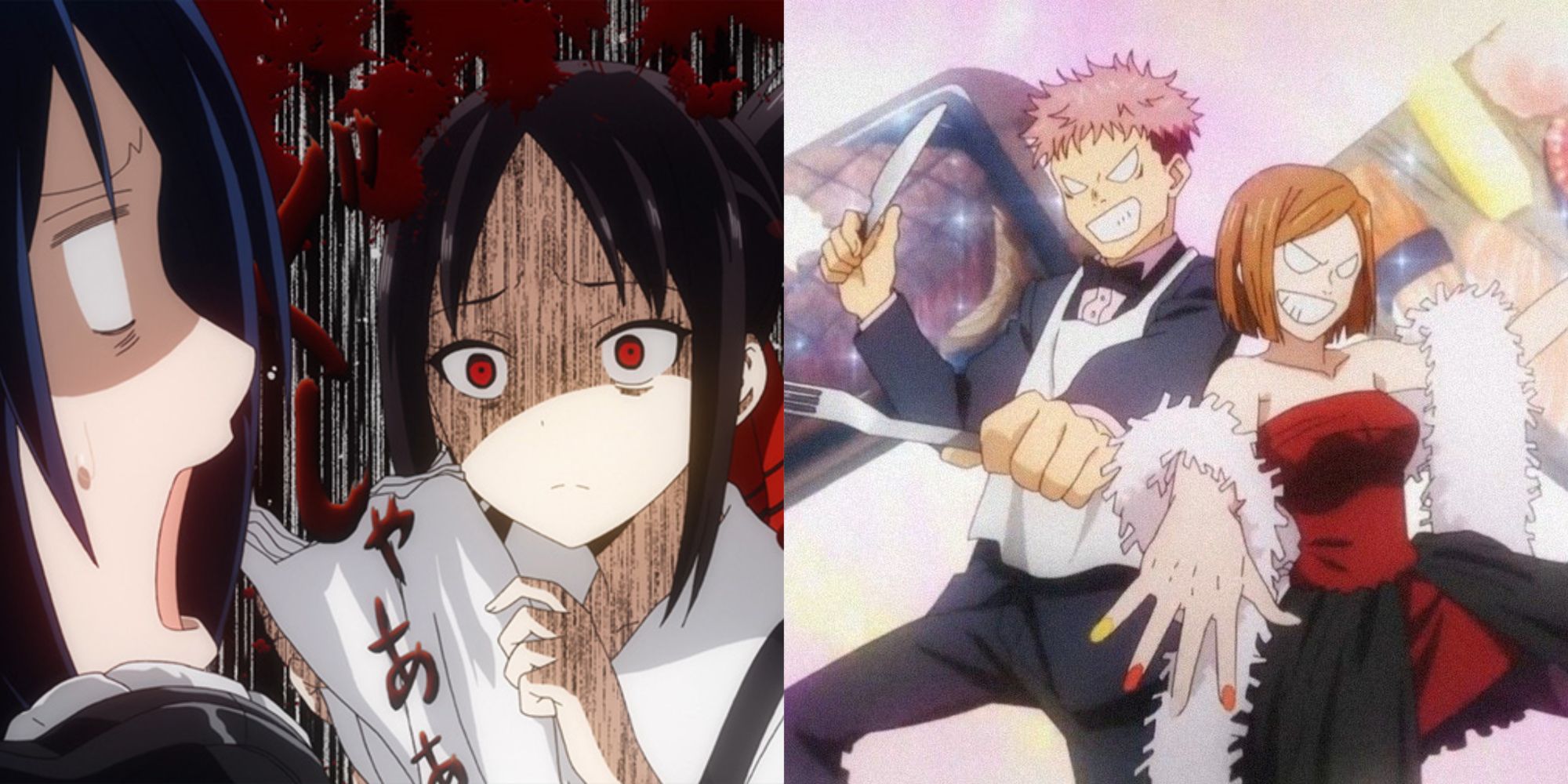 Two side by side images showing relationships in anime.