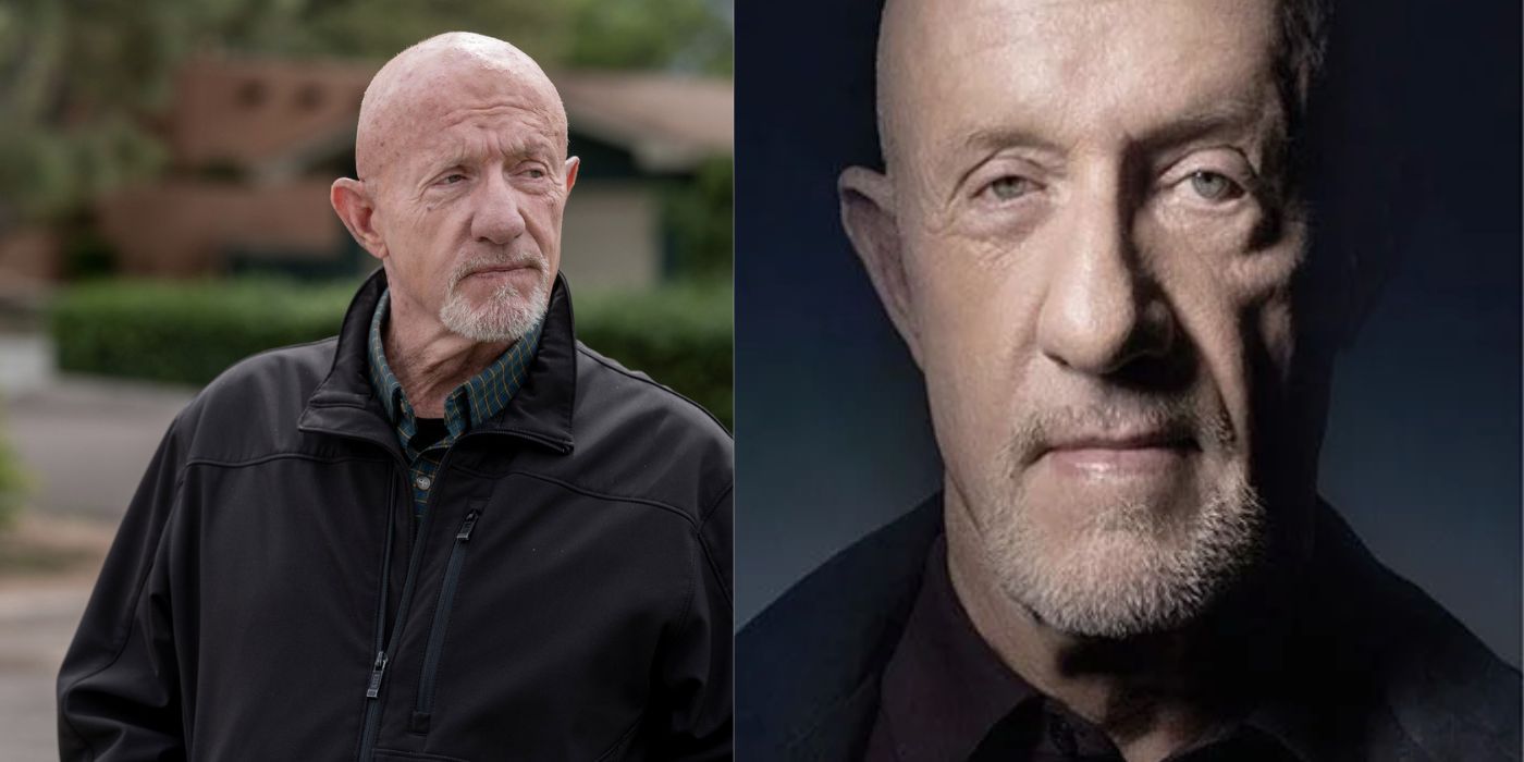 A split image showing different photos of Mike from Better Call Saul.