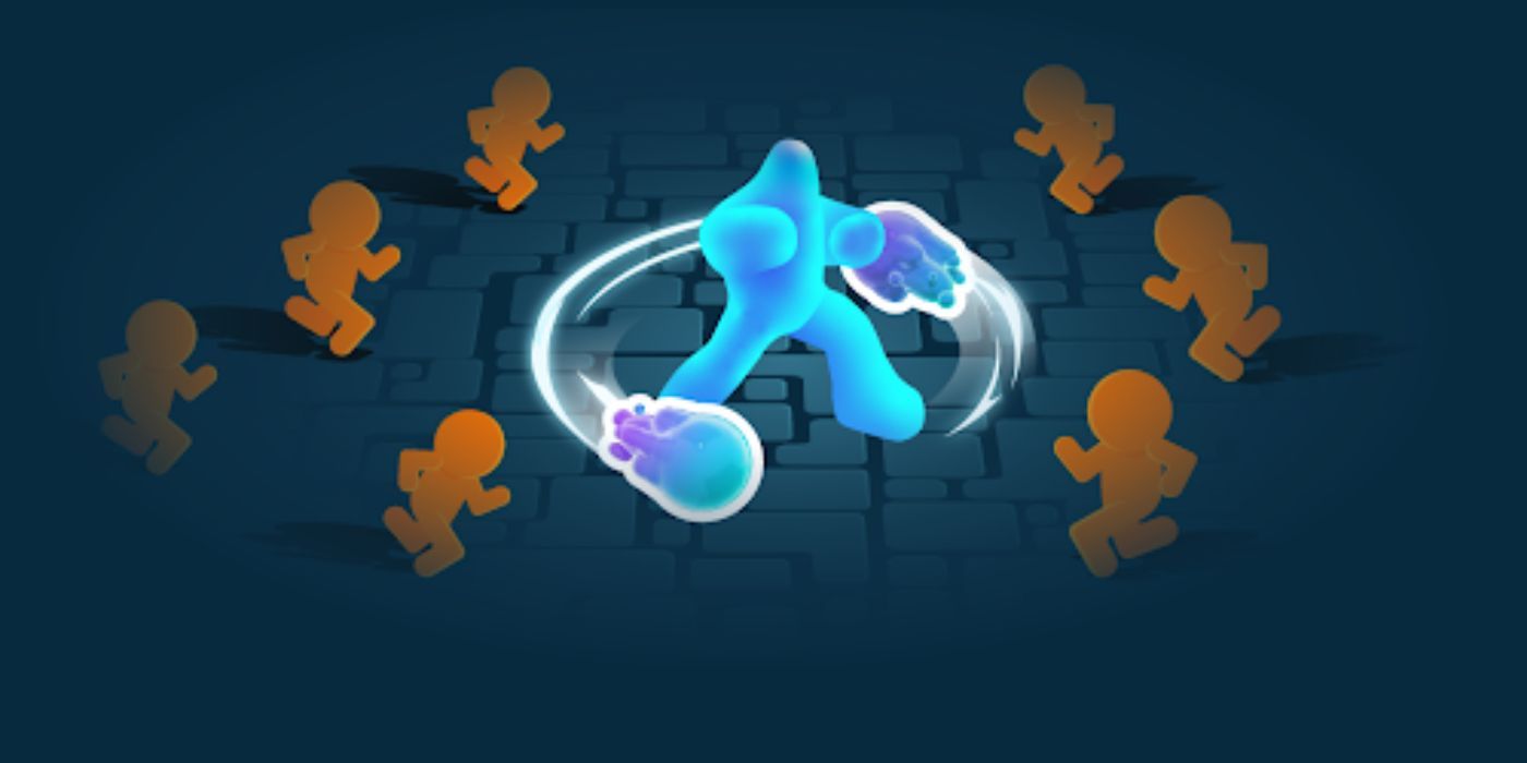 A blue blob fighting enemies in the game Blob Hero.