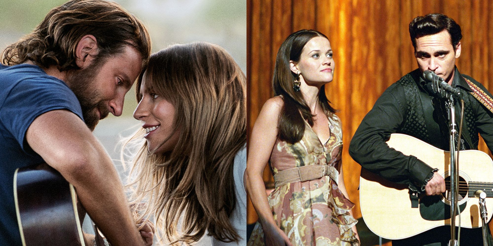 Split image showing characters from A Star Is Born and Walk the Line.