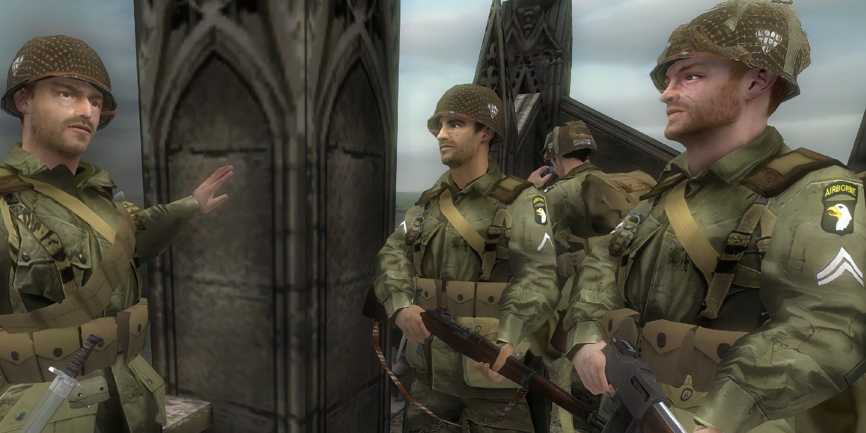 Soldiers conversing in Brothers in Arms: Road to Hill 30 screenshot