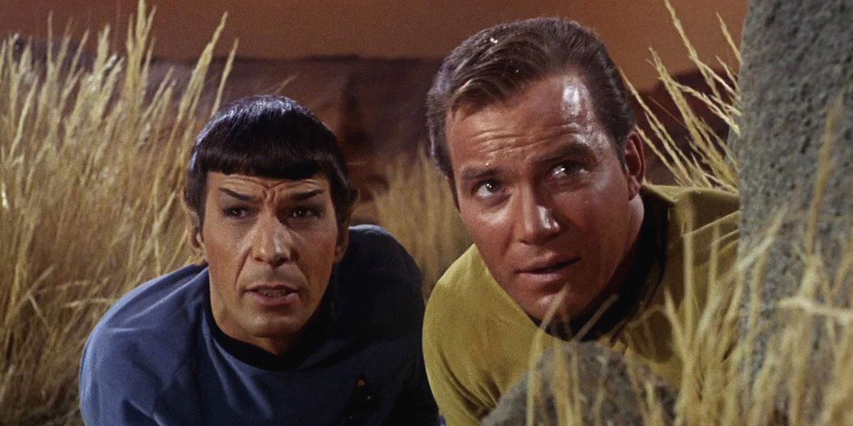 Captain Kirk and Mr Spock on away mission in Star Trek The Original Series