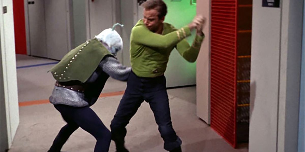 Captain Kirk two handed punch on Star Trek The Original Series