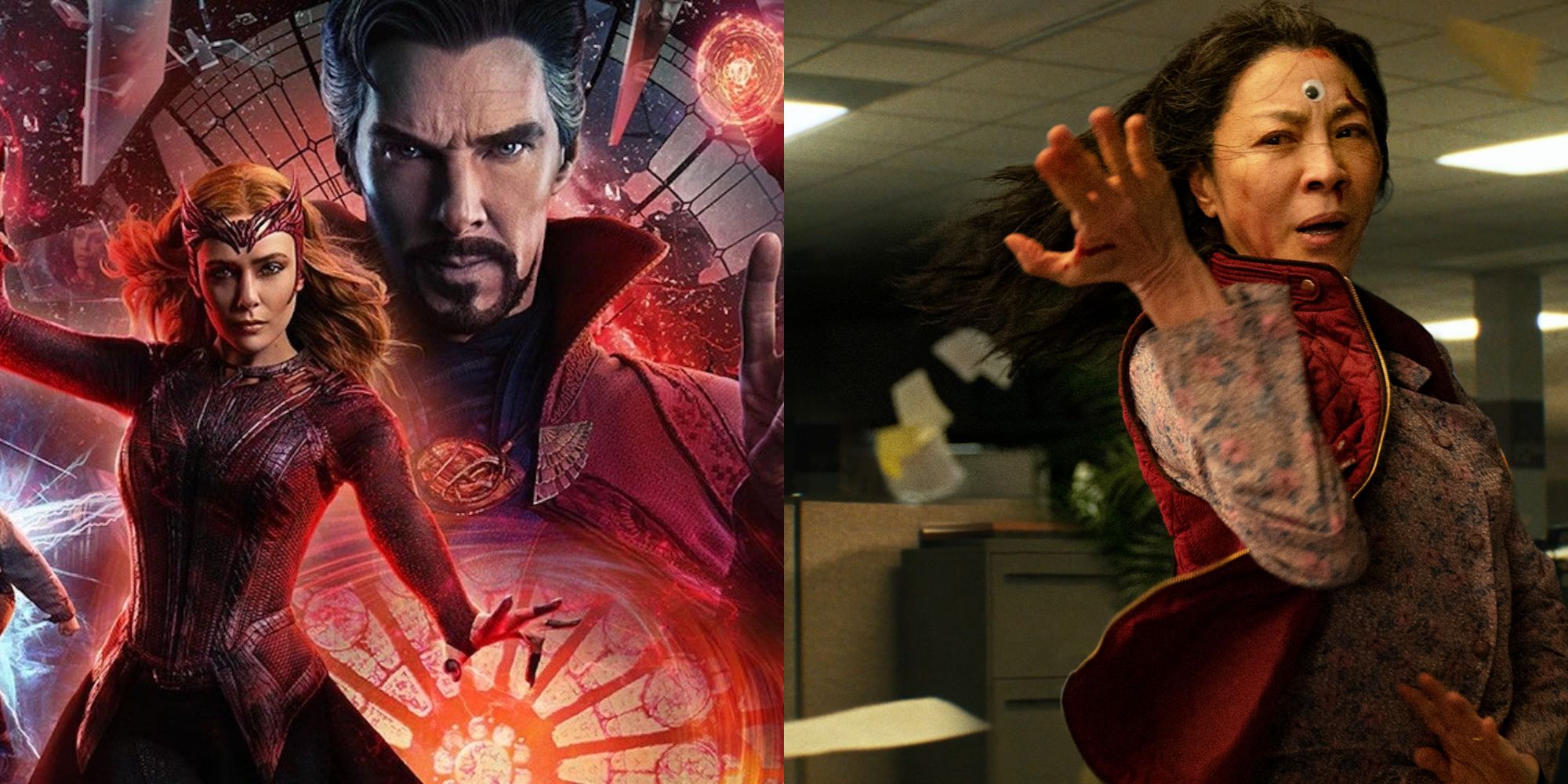 Split image showing characters from Doctor Strange in the Multiverse of Madness and Everything Everywhere All at Once.