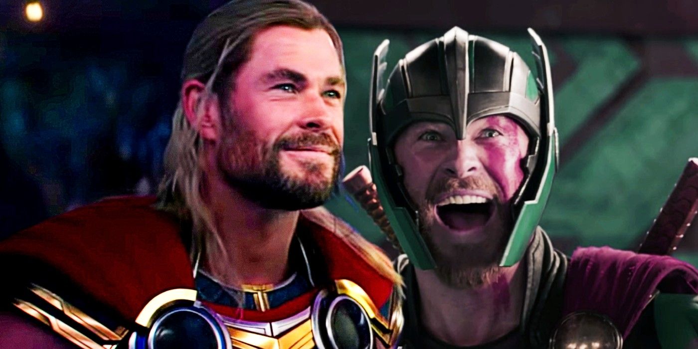 Chris Hemsworth as Thor in Love and Thunder and Thor in Ragnarok