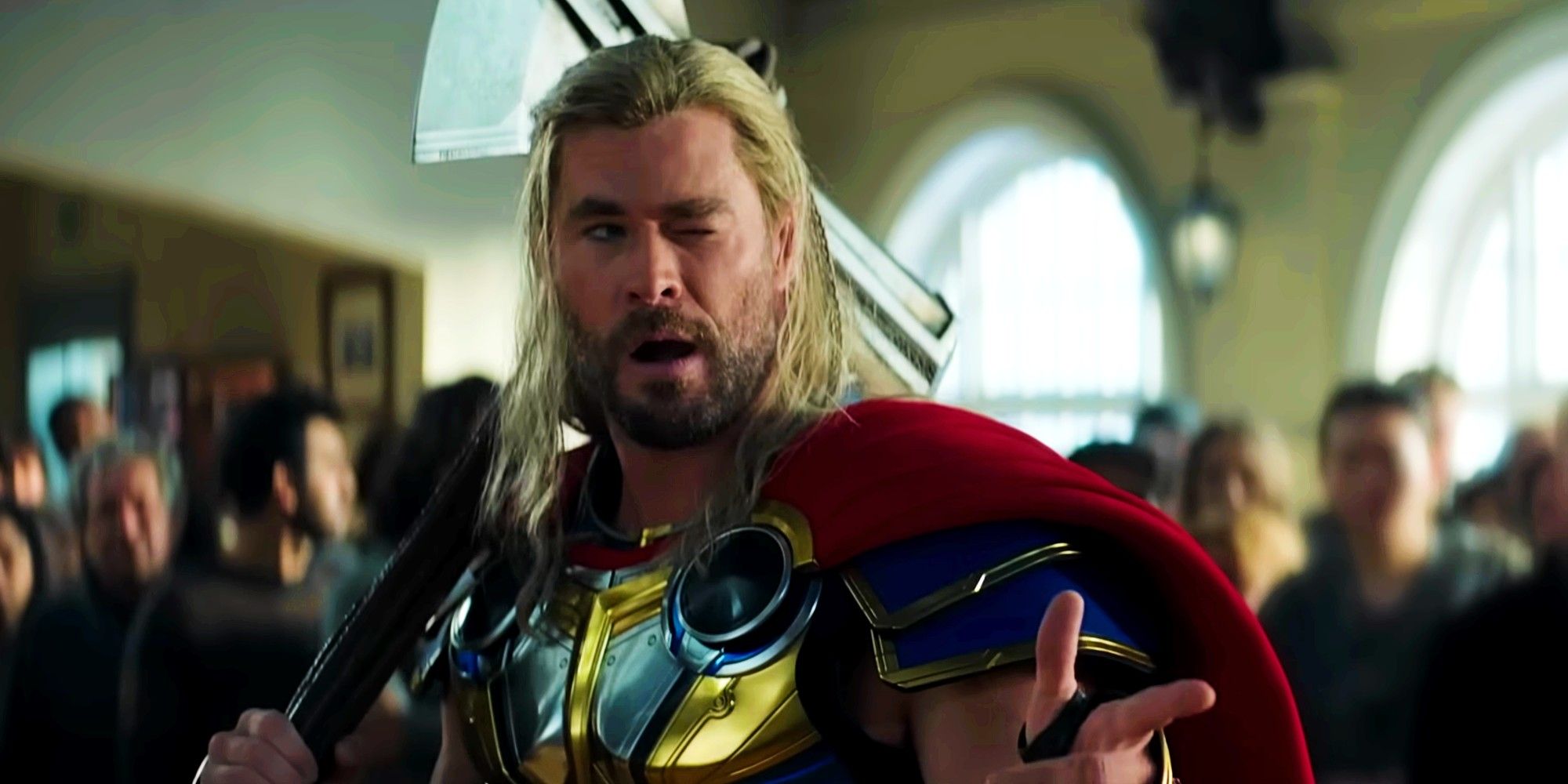 Chris Hemsworth in Thor Love and Thunder Movie Wink