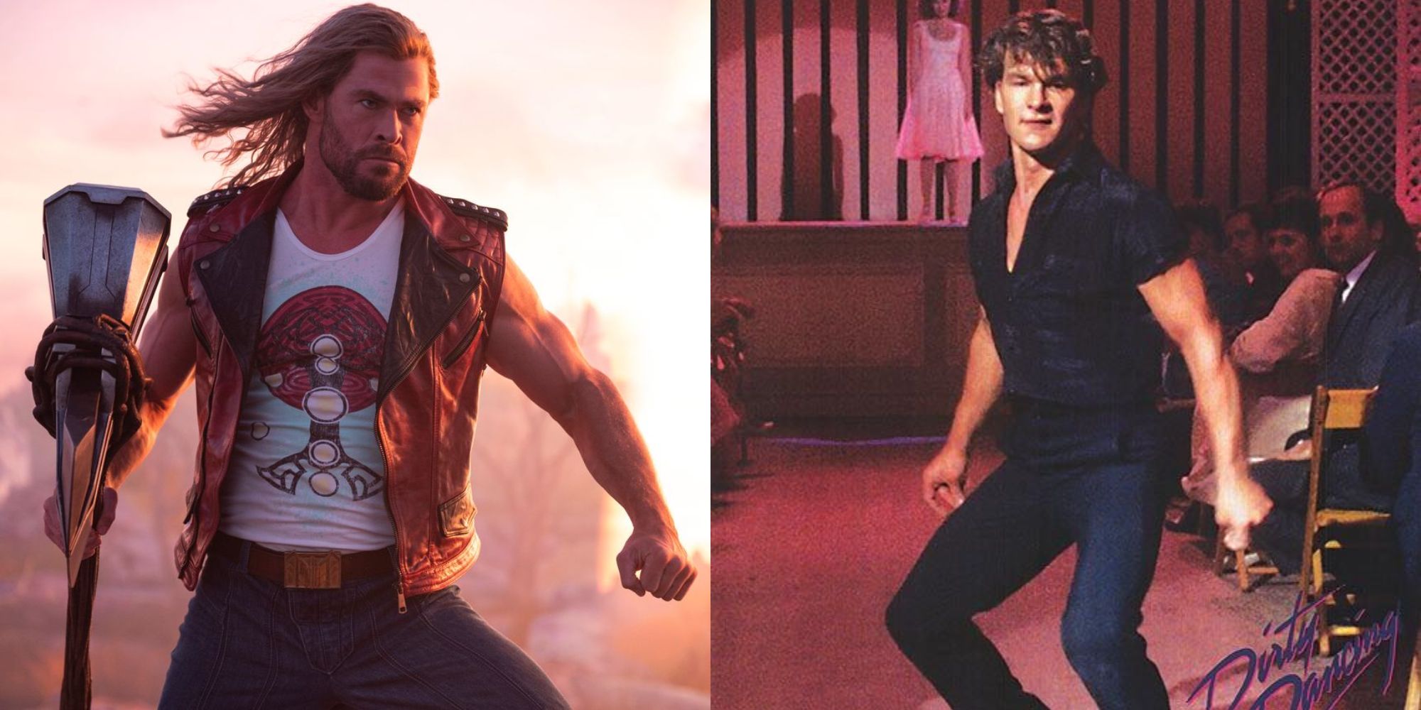 Split image showing Thor in Love and Thunder and Johnny in Dirty Dancing.