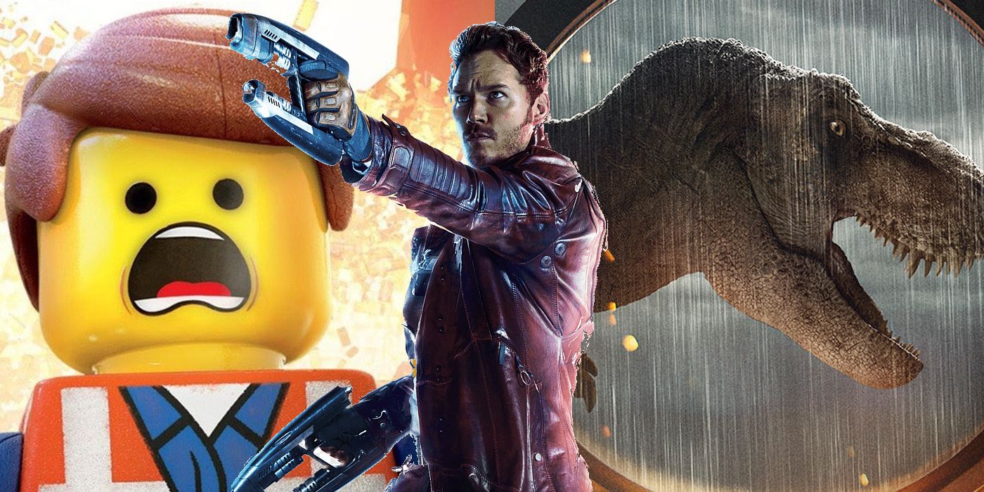 Emmet in The Lego Movie, Chris Pratt as Star-Lord, T-Rex from Jurassic World Dominion