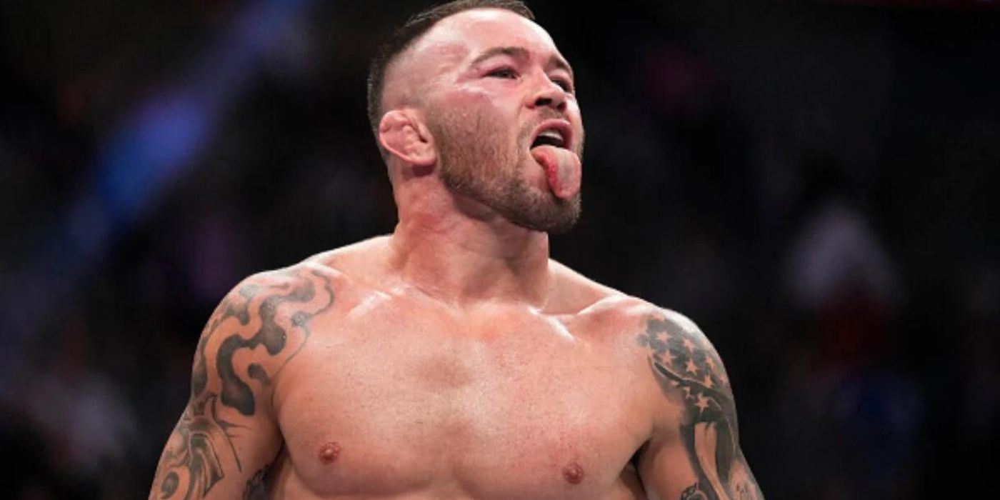 Colby Covington sitkcing his tongue out on the ring.