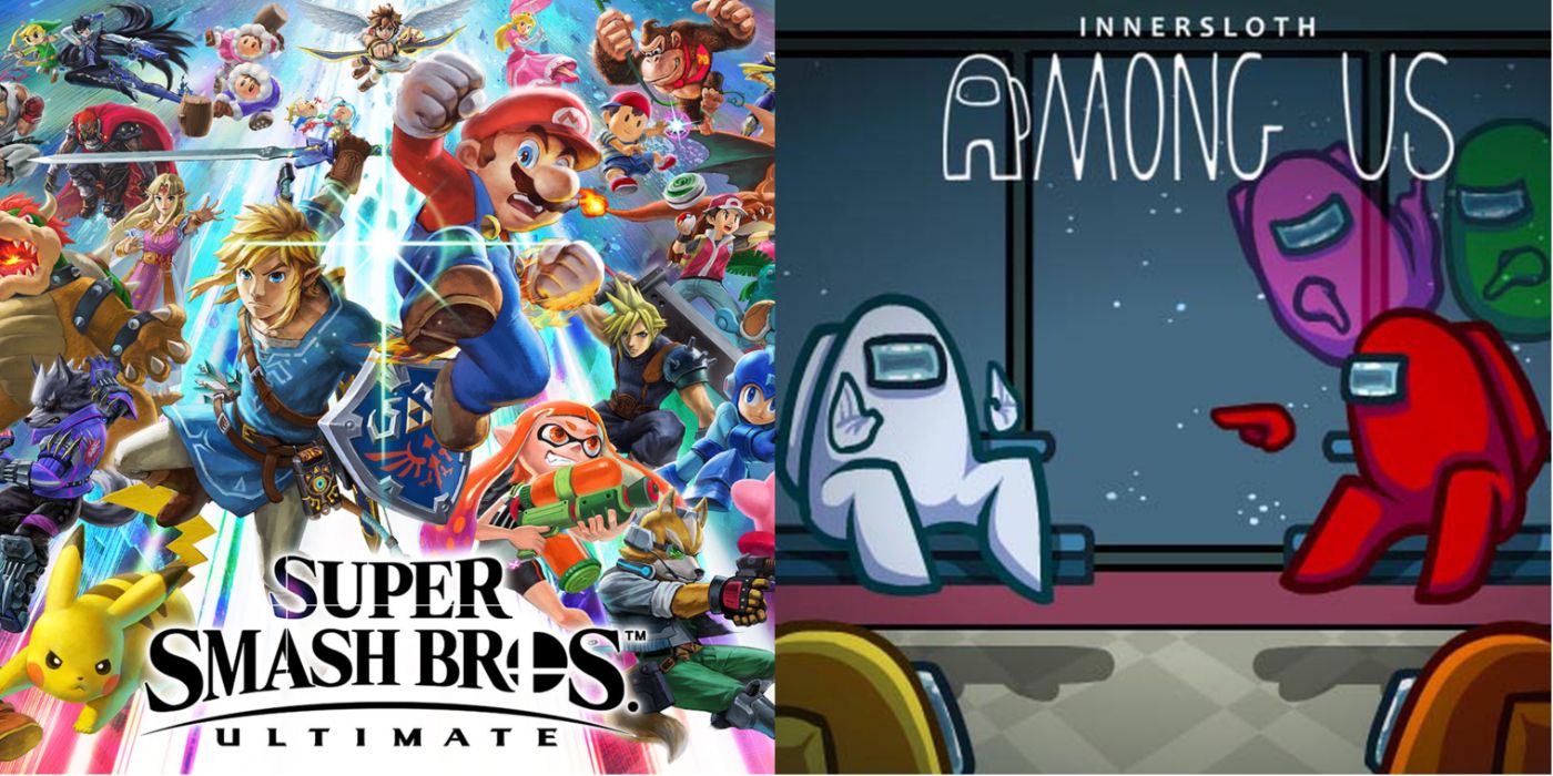 Split image of Super Smash Bros and Among Us