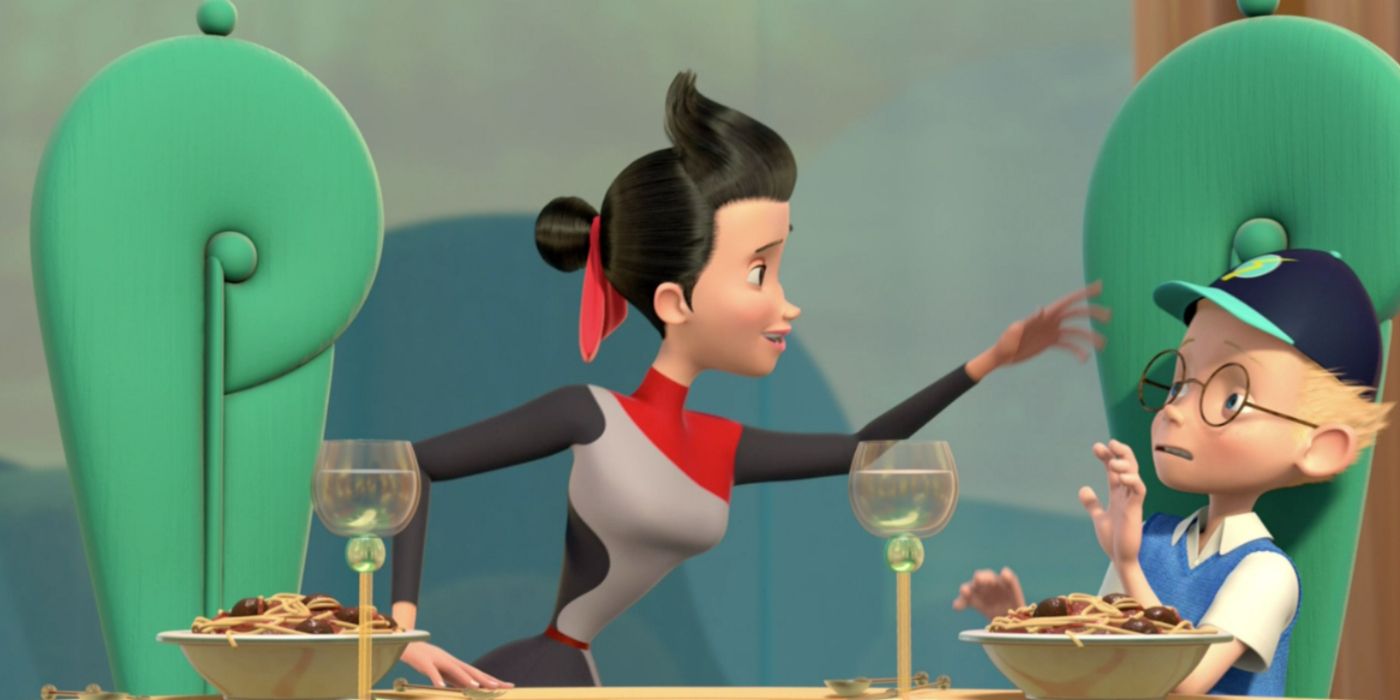 Franny reaching to take off Lewis's hat in Meet the Robinsons