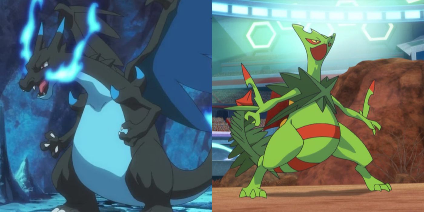 Split image of Mega Charizard X in Pokemon Origins and Mega Sceptile in Pokemon AlphaSapphire and OmegaRuby.