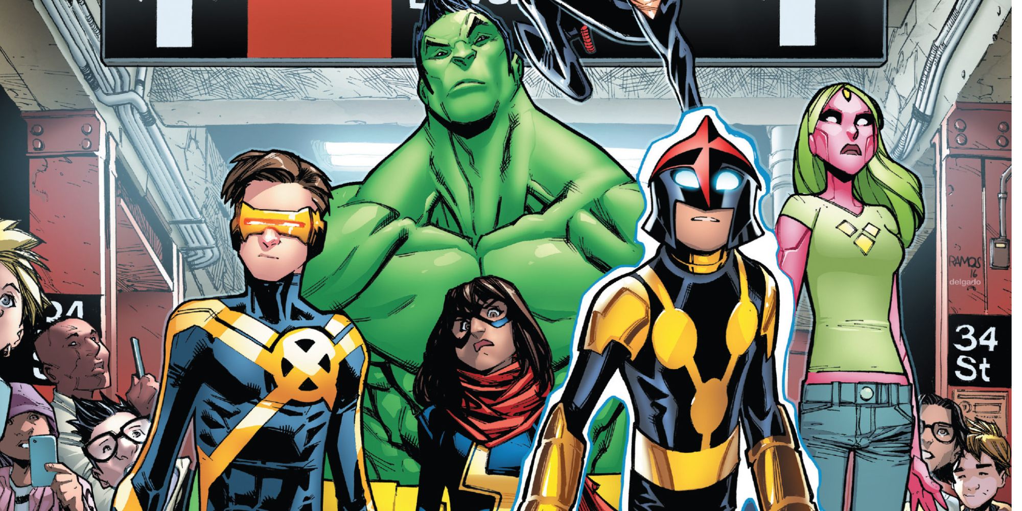 The Champions team assembles with Ms. Marvel in Marvel Comics.