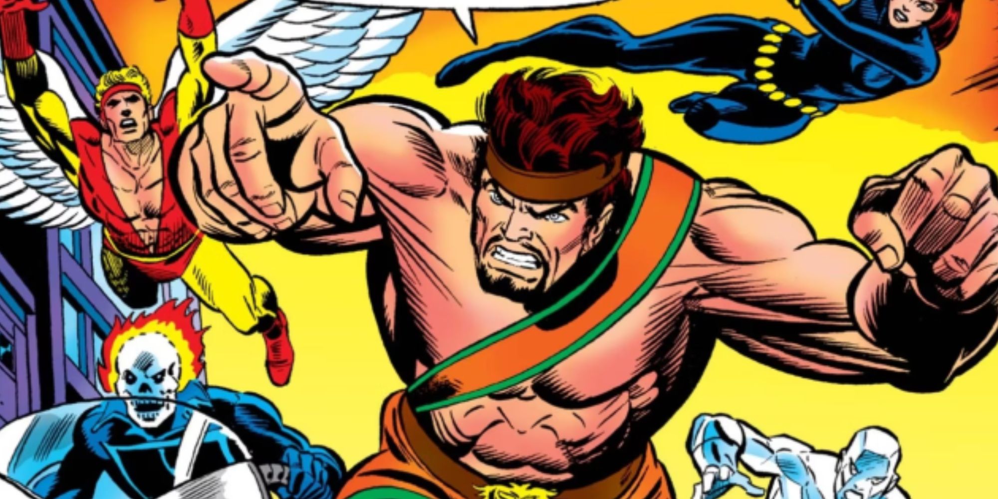 Image of Hercules fighting alongside Marvel characters