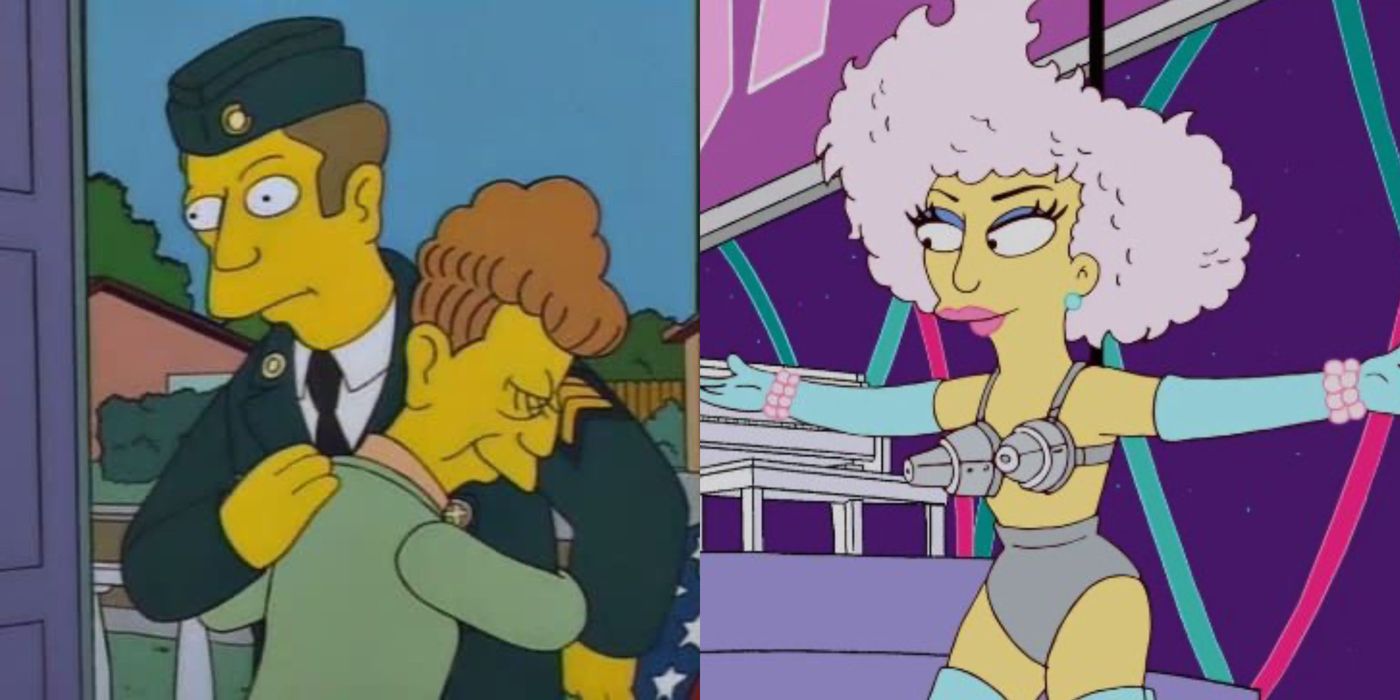 Split image of Simpsons - Skinner and Lady Gaga