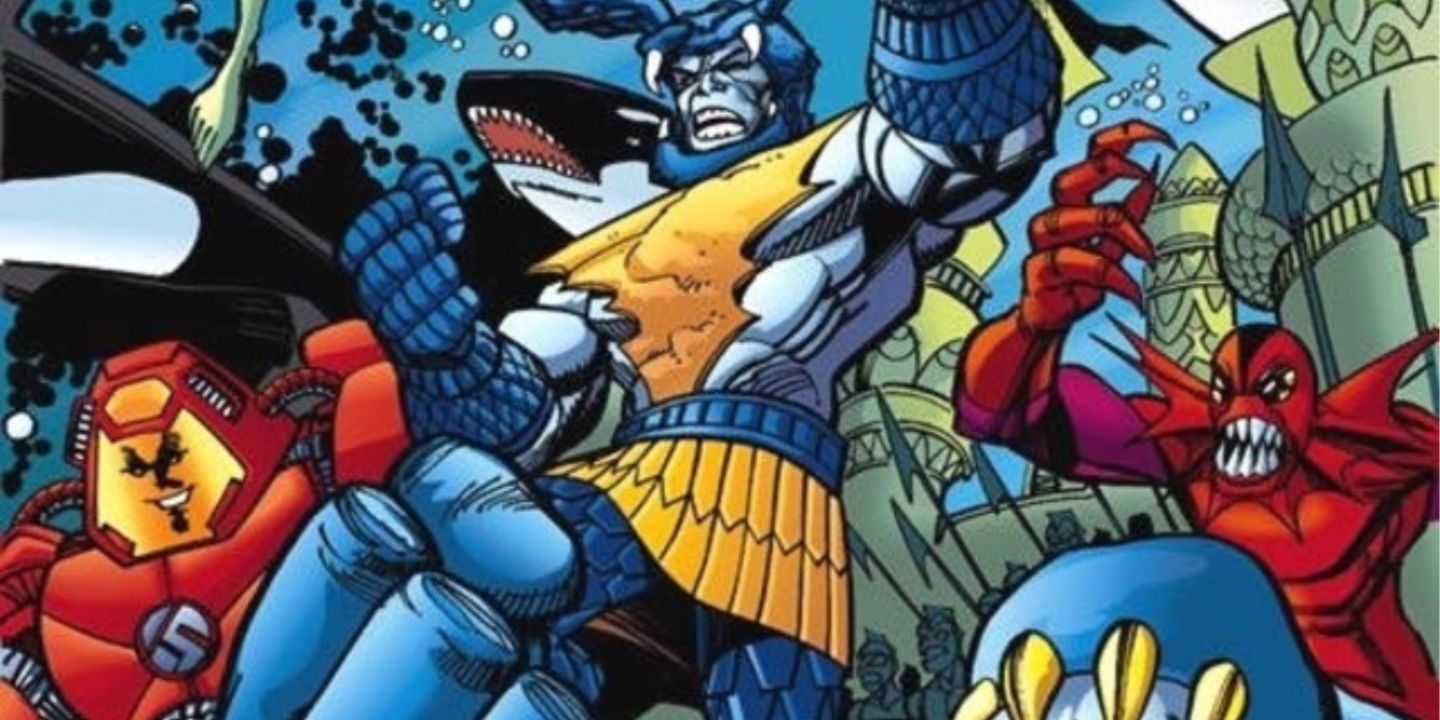 Attuma leads the Deep Six team into battle in Marvel Comics.