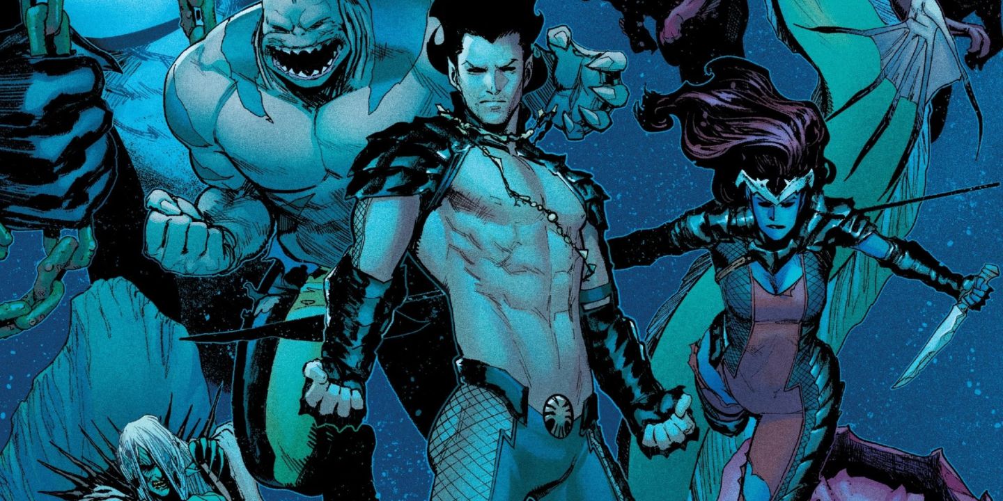 Namor, Andromeda, and Tiger Shark attack in Marvel Comics.