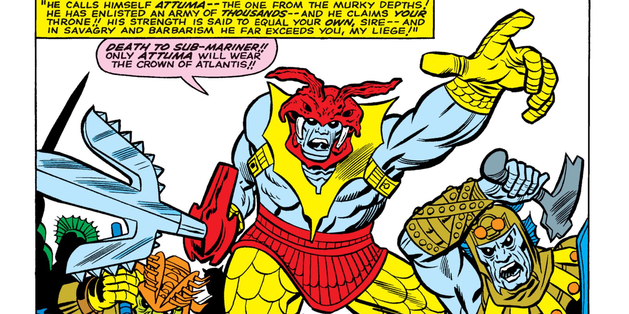 Attuma attacks in Marvel Comics.